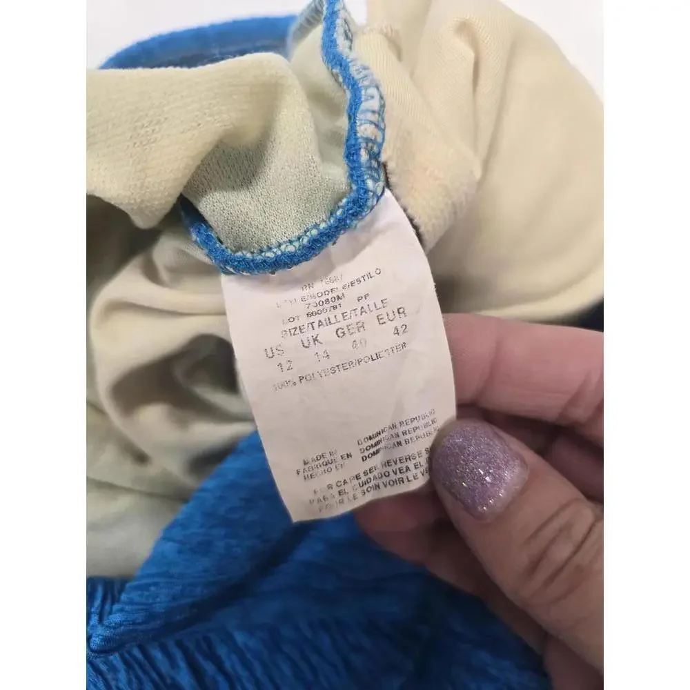 Vintage Blue Textured Crinkle One Piece Swimsuit Size 12 73080M‎